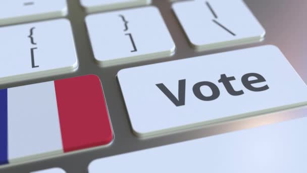 VOTA testo e bandiera della Francia sui pulsanti sulla tastiera del computer. Animazione concettuale 3D relativa alle elezioni — Video Stock