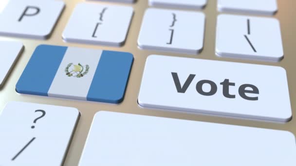 Abstimmungstext und Flagge Guatemalas auf den Tasten der Computertastatur. Wahlbezogene konzeptionelle 3D-Animation — Stockvideo