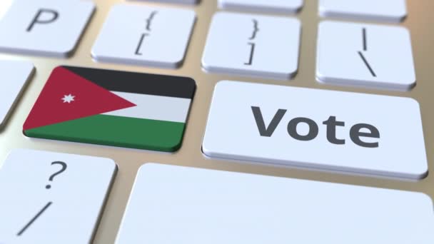 VOTE text and flag of Jordan on the buttons on the computer keyboard. Election related conceptual 3D animation — Stock Video