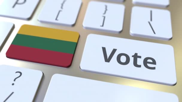 Stem tekst en vlag van Litouwen op de knoppen op het toetsenbord van de computer. Verkiezings gerelateerde conceptuele 3D-animatie — Stockvideo