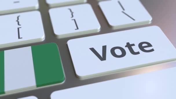 VOTER le texte et le drapeau du Nigeria sur les boutons du clavier de l'ordinateur. Animation 3D conceptuelle liée aux élections — Video