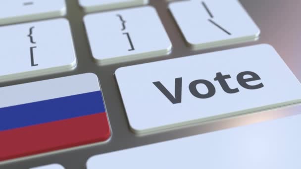 Stem tekst en vlag van Rusland op de knoppen op het toetsenbord van de computer. Verkiezings gerelateerde conceptuele 3D-animatie — Stockvideo