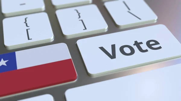 コンピュータのキーボードのボタンにチリのテキストとフラグを投票します。選挙関連の概念3Dレンダリング — ストック写真