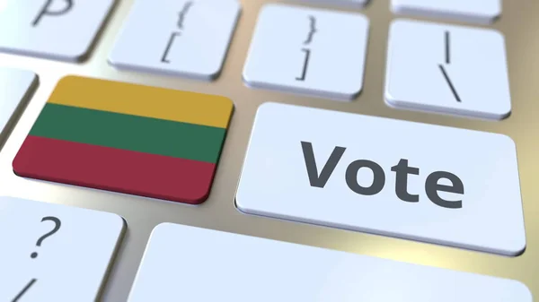 Голосуйте текст і прапор Литви на кнопках на клавіатурі комп'ютера. Концептуальне 3D-рендерінг на виборах — стокове фото