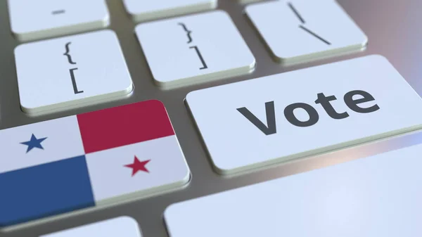 コンピュータのキーボードのボタンにパナマのテキストとフラグを投票します。選挙関連の概念3Dレンダリング — ストック写真