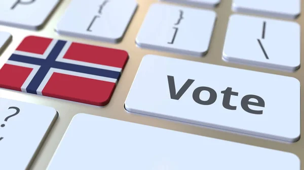 Stem tekst en vlag van Noorwegen op de knoppen op het toetsenbord van de computer. Conceptuele 3D-rendering met betrekking tot verkiezingen — Stockfoto