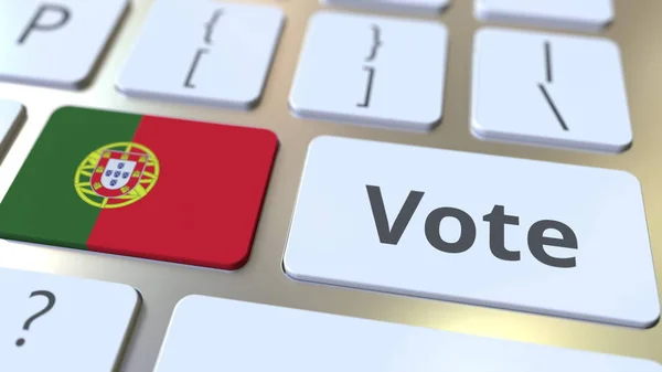 VOTE texto y bandera de Portugal en los botones del teclado de la computadora. Elección relacionada con la representación 3D conceptual — Foto de Stock