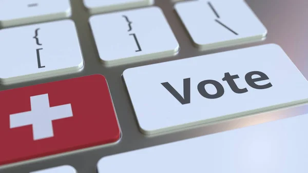 stock image VOTE text and flag of Switzerland on the buttons on the computer keyboard. Election related conceptual 3D rendering