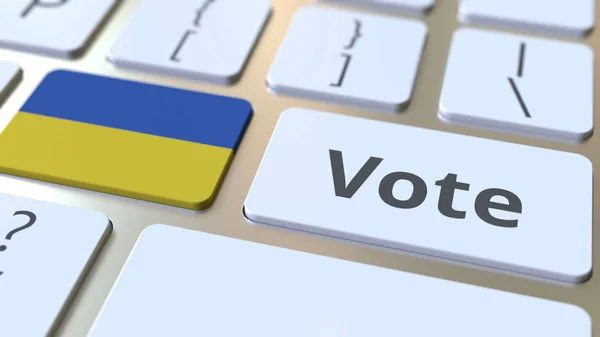 Ψηφίστε το κείμενο και τη σημαία της Ουκρανίας στα κουμπιά στο πληκτρολόγιο του υπολογιστή. Εκλογική σχετική εννοιολογική απόδοση 3D — Φωτογραφία Αρχείου