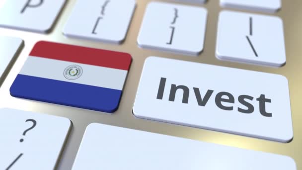 INVESTIR le texte et le drapeau du Paraguay sur les boutons du clavier de l'ordinateur. Animation 3D conceptuelle liée aux entreprises — Video