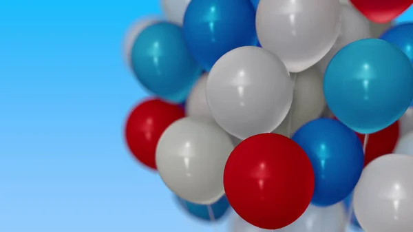 Un tas de ballons d'hélium rouge, bleu et blanc. rendu 3D — Photo