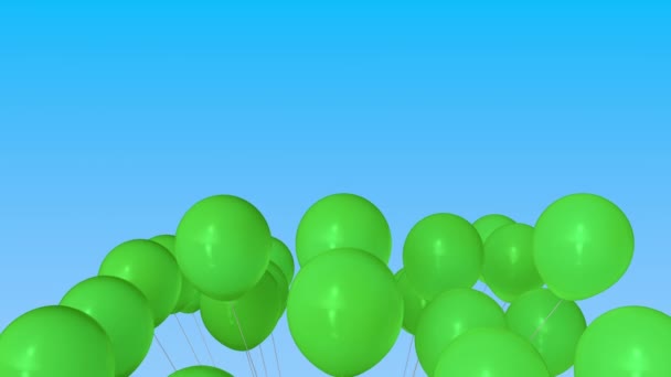 A fazer um monte de balões verdes de hélio. Animação 3D — Vídeo de Stock