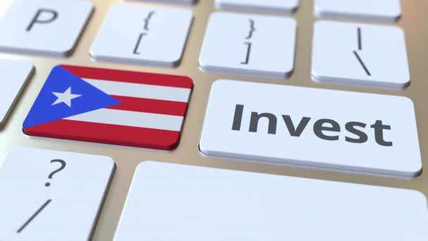 INVERTIR el texto y la bandera de Puerto Rico en los botones del teclado de la computadora. Animación 3D conceptual relacionada con el negocio — Vídeos de Stock