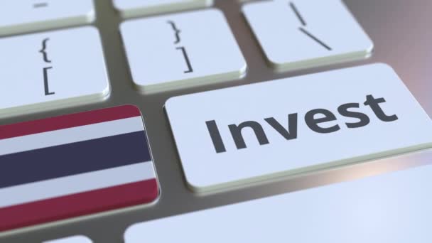 Investera text och flagga av Thailand på knapparna på datorns tangentbord. Affärsrelaterade konceptuella 3D-animering — Stockvideo