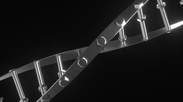 Modelo de molécula de ADN hecho de pernos y tuercas. Renderizado 3D —  Fotos de Stock