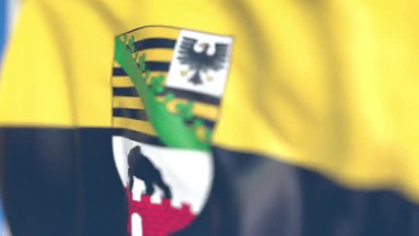 Flying flag of Saxony-Anhalt, a state of Germany. Primer plano, animación en 3D loopable — Vídeo de stock