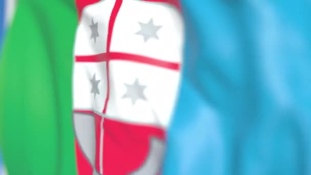 意大利利古里亚地区飘扬的旗帜。特写,可循环的3D动画 — 图库视频影像