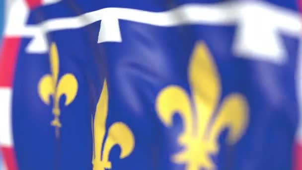 Mávající vlajka Centre-Val de Loire, oblast Francie. Blízkná, smykliatelná 3D animace — Stock video