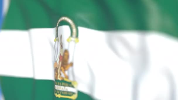 Bandera ondeante de Andalucía, una comunidad autónoma en España. Primer plano, animación en 3D loopable — Vídeo de stock