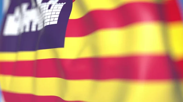 Розмахуючи прапором Балеарські острови, Автономна громада в Іспанії. Крупний план, 3D-рендерінг — стокове фото