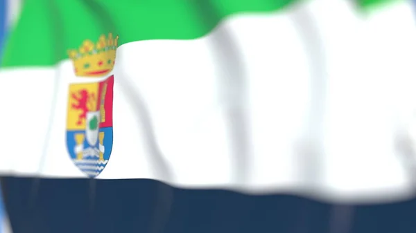 Флагом Эстремадуры, автономного сообщества в Испании. Крупный план, 3D рендеринг — стоковое фото