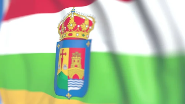 スペインの自治コミュニティ、ラ・リオハの飛行旗。クローズアップ、3Dレンダリング — ストック写真