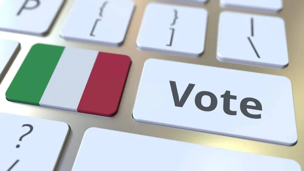 VOTA testo e bandiera dell'Italia sui pulsanti della tastiera del computer. Rendering concettuale 3D relativo alle elezioni — Foto Stock