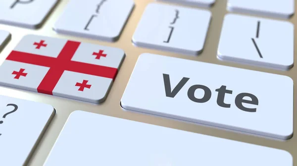Abstimmungstext und Flagge Georgiens auf den Tasten der Computertastatur. Wahlbezogene konzeptionelle 3D-Darstellung — Stockfoto