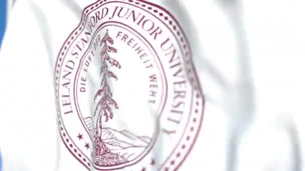 Bandiera volante con emblema della Stanford University, primo piano. Animazione 3D loop editoriale — Video Stock