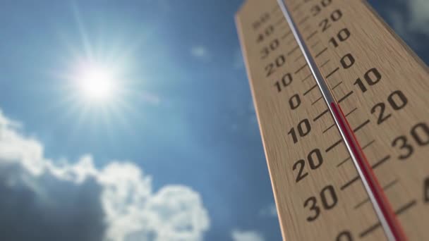 Outdoor thermometer bereikt 20 20 graden Celsius. Weersvoorspelling gerelateerde 3D animatie — Stockvideo