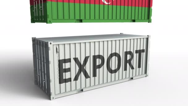 Nákladní kontejner s vlajkou Ázerbájdžánu rozdělí kontejner s textem pro export. Konceptuální 3D animace — Stock video