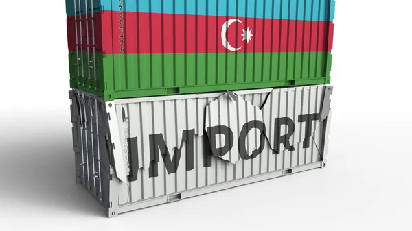 带有阿塞拜疆国旗的货物集装箱与进口文本决裂。概念 3D 渲染 — 图库照片
