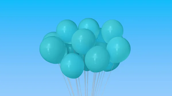 Un montón de globos de helio azul. Renderizado 3D — Foto de Stock