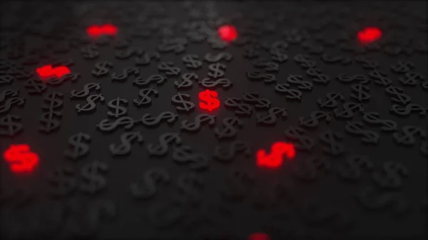 Glowing red dollar signs among black USD symbols. Conceptual 3D rendering — Stock Photo, Image