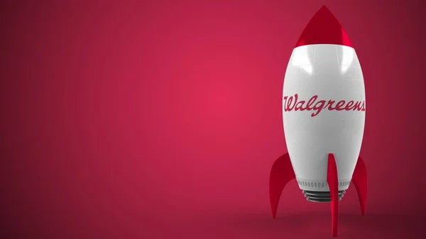 Logo de WALGREENS en una maqueta de cohetes. Éxito conceptual editorial relacionado con la representación 3D — Foto de Stock