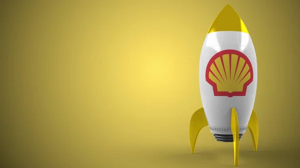 Το λογότυπο της Shell σε μια μακέτα πυραύλων. Συντακτική εννοιολογική επιτυχία σχετικά με την απόδοση 3D — Φωτογραφία Αρχείου