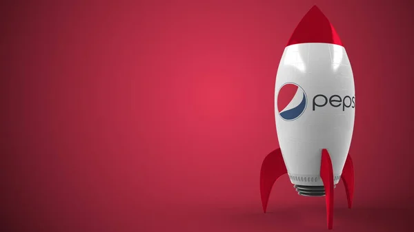 火箭模型上的百事可乐标志。与 3D 渲染相关的编辑概念成功 — 图库照片