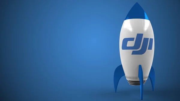 玩具火箭上的Dji标志。与 3D 渲染相关的编辑概念成功 — 图库照片