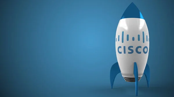 Logo de CISCO en un cohete de juguete. Éxito conceptual editorial relacionado con la representación 3D — Foto de Stock