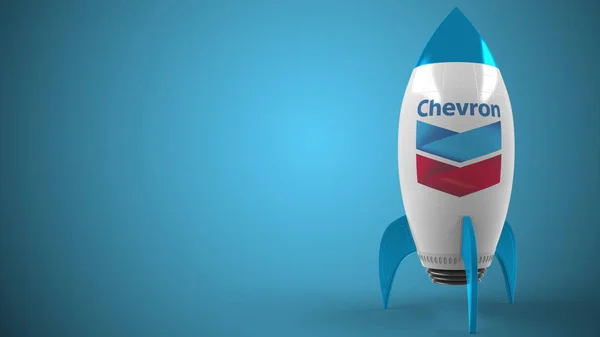 Logo CHEVRON su un razzo mockup. Rendering 3D relativo al successo concettuale editoriale — Foto Stock