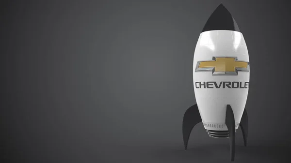 Logo di CHEVROLET su un razzo giocattolo. Rendering 3D relativo al successo concettuale editoriale — Foto Stock