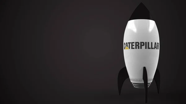 Logo de CATERPILLAR en un cohete de juguete. Éxito conceptual editorial relacionado con la representación 3D —  Fotos de Stock
