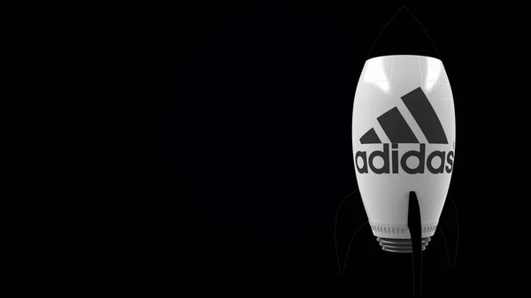 Logo von adidas auf einer Spielzeugrakete. redaktionelle konzeptionelle Erfolgsgeschichte im Zusammenhang mit 3D-Rendering — Stockfoto