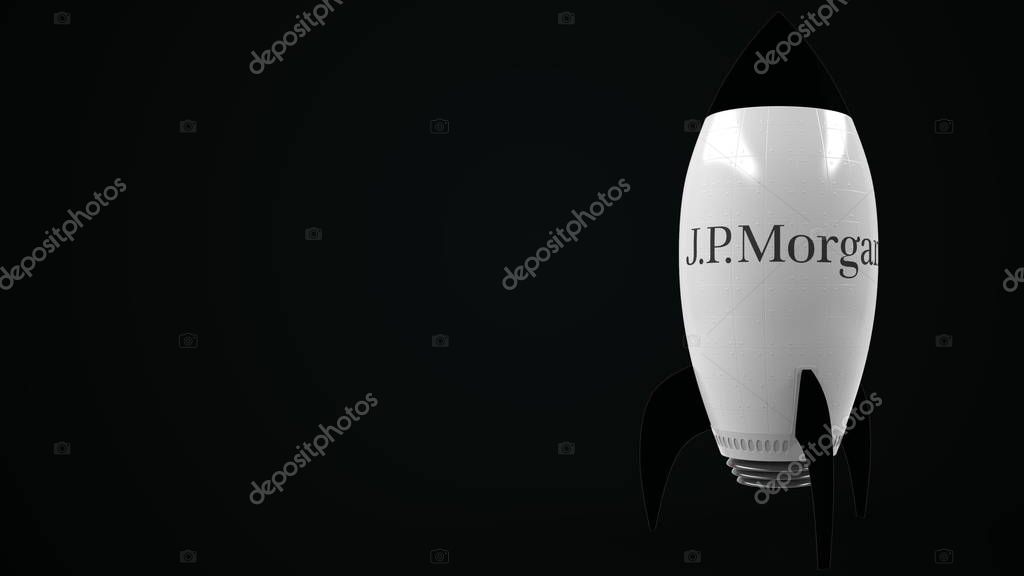 Company logo on a rocket, conceptual editorial 3D