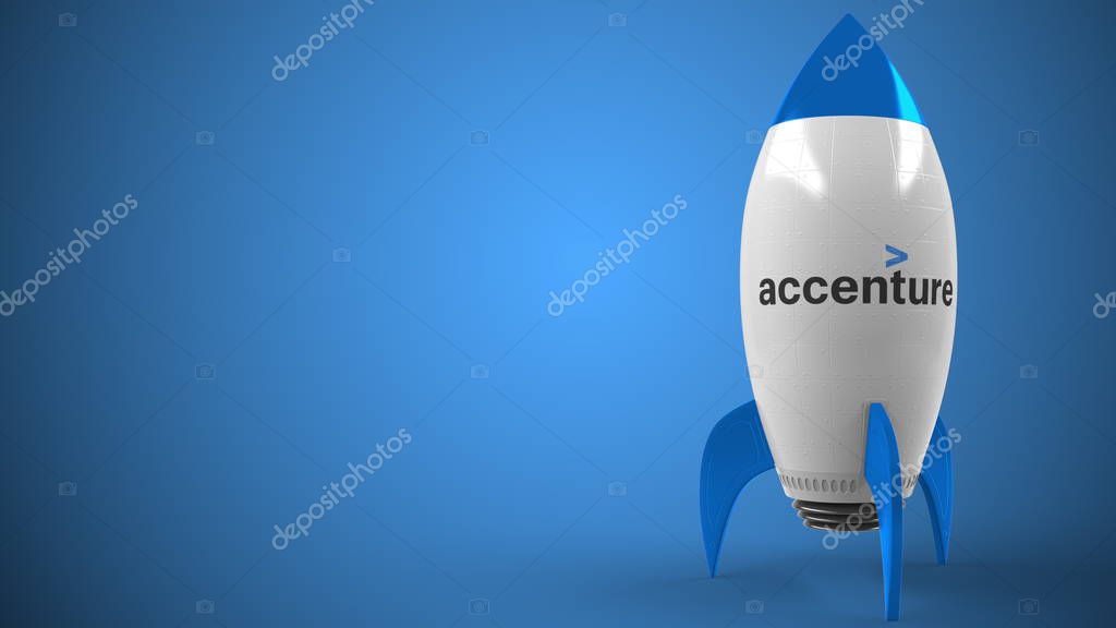 Company logo on a rocket, conceptual editorial 3D
