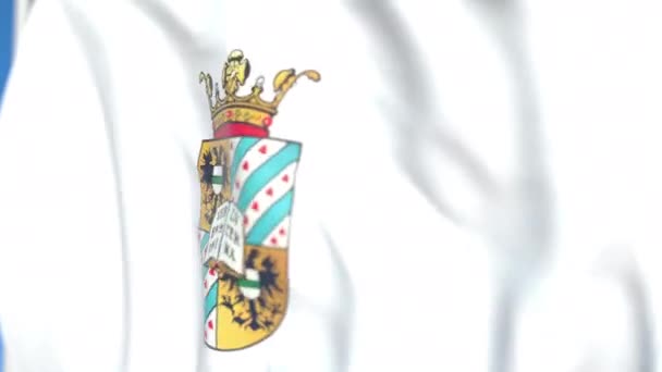Літаючий прапор з гербом Гронінген, Крупний план. Редакційна анімація 3D-анімації — стокове відео