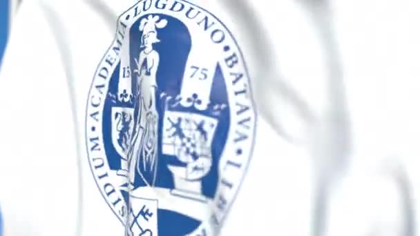 Drapeau arborant l'emblème de l'Université de Leyde, gros plan. Animation 3D en boucle éditoriale — Video