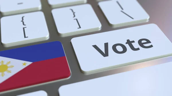 Teks VOTE dan bendera Filipina pada tombol pada papan ketik komputer. Pemilihan terkait dengan perenderan konseptual 3D — Stok Foto