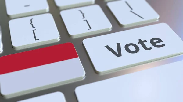 VOTE text and flag of Indonesia on the buttons on the computer keyboard. Election related conceptual 3D rendering — Stock Photo, Image