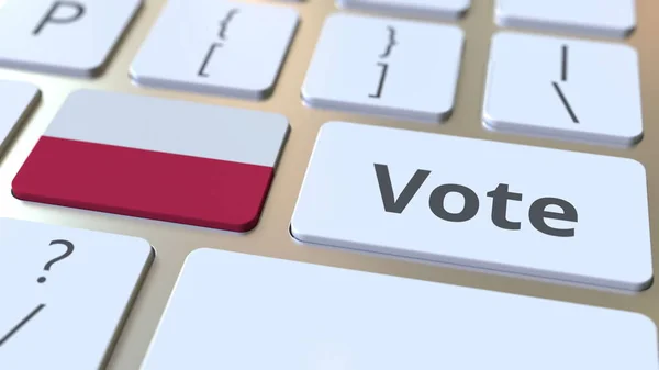 Abstimmungstext und Flagge Polens auf den Tasten der Computertastatur. Wahlbezogene konzeptionelle 3D-Darstellung — Stockfoto